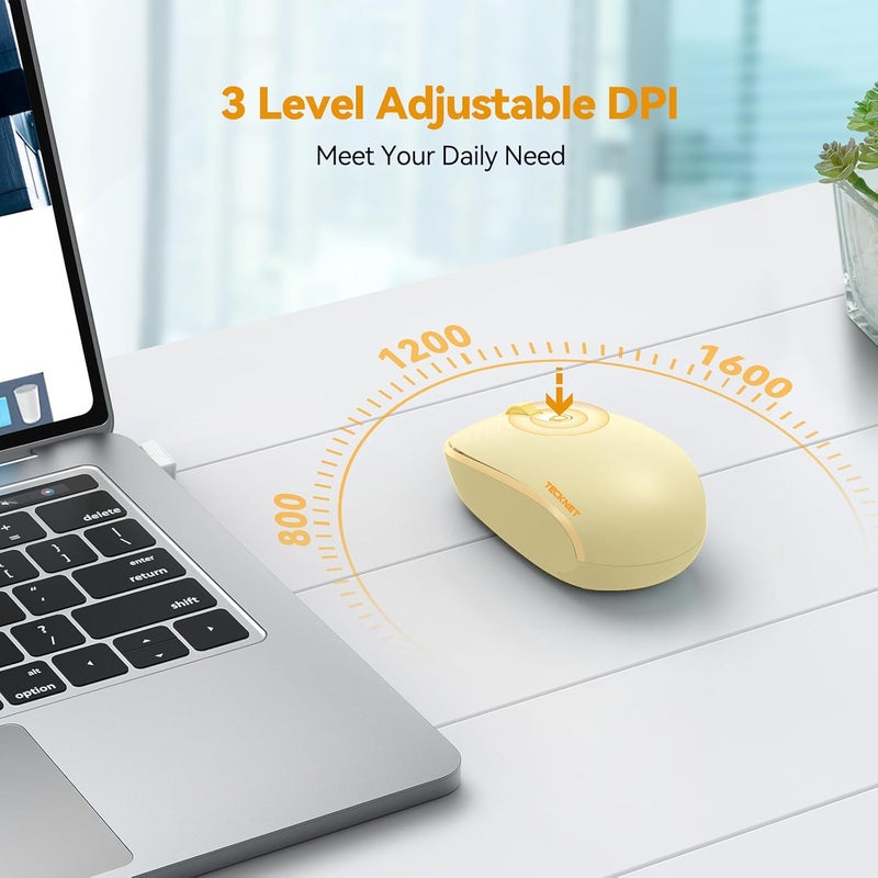 TECKNET Wireless Mouse, 2.4G Quiet Computer Mouse with USB Receiver, 4 Buttons Portable Cordless Mice for Chromebook, Laptop, PC, Mac, 800/1200/1600 DPI - Yellow - Image 5